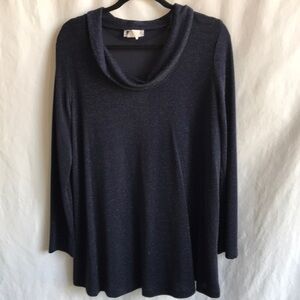Due Date navy long sleeve tunic with embedded silver metallic thread, size L